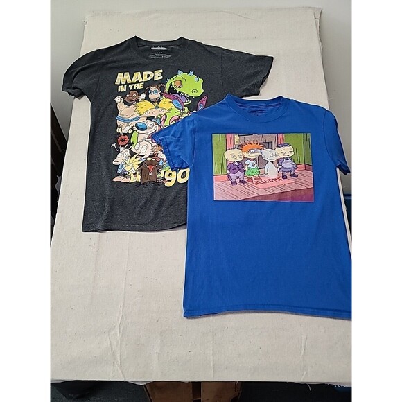 Lot Of 2 Nickelodeon Men’s Graphic T Shirt Sz Small 90's Rugrats Ren& Stimpy - Picture 1 of 16